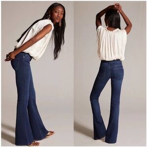 Anthropologie Pilcro The Demilune Big Boot Cut Dark Wash Jeans Womens 28 petite